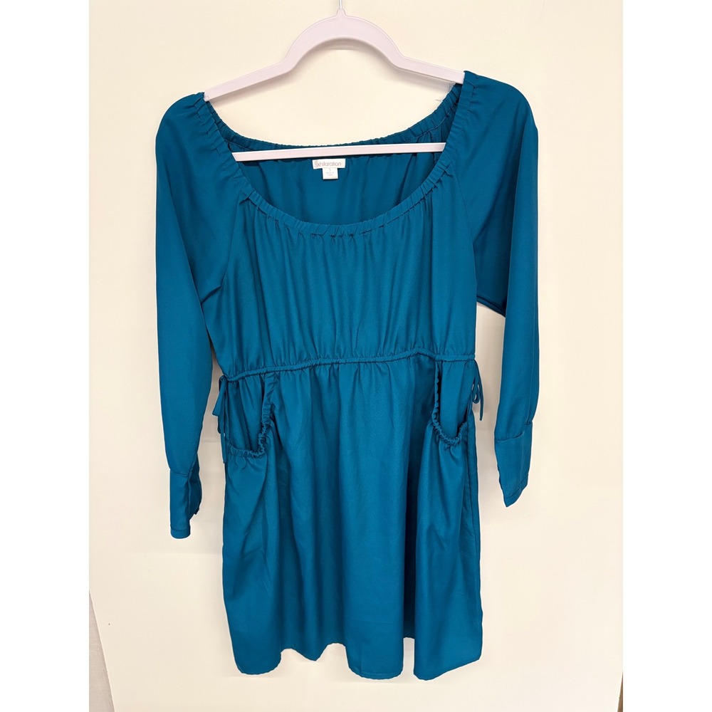 Boho Indie Mini Dress Quarter 3/4 Sleeve Pockets Women S Teal  Xhilaration